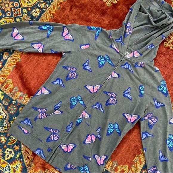SO Authentic American Heritage Grey Butterfly Light Sweatshirt Hoodie Front Zip - Picture 1 of 10